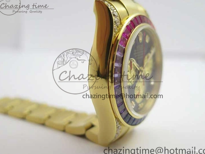 0109 Daytona 116589RBOW YG Rainbow Crystal BLF Best Edition Black Dial on YG Bracelet A SmoothTexture 3175